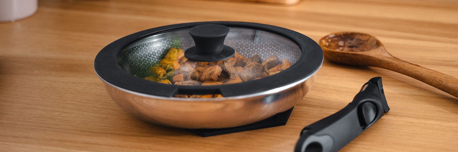 MIXED FRYING PAN WITH DETACHABLE HANDLE 2-PC WOK SET