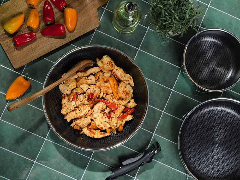 WOK WITH DETACHABLE HANDLE 30CM SET