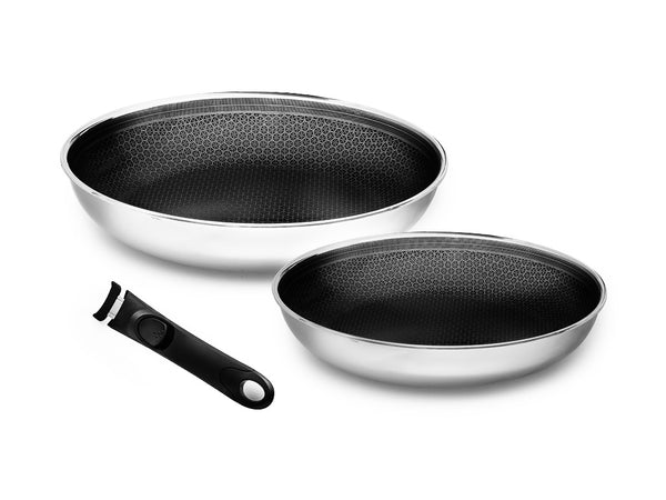 Set of 3 stainless steel sauce pans with removable handle - Silver