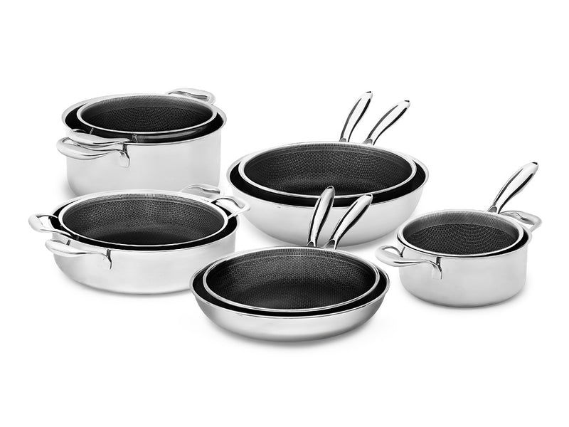 10 Pcs Induction Hob Stainless Steel Saucepan Casserole Dining Cookware Pot  Set