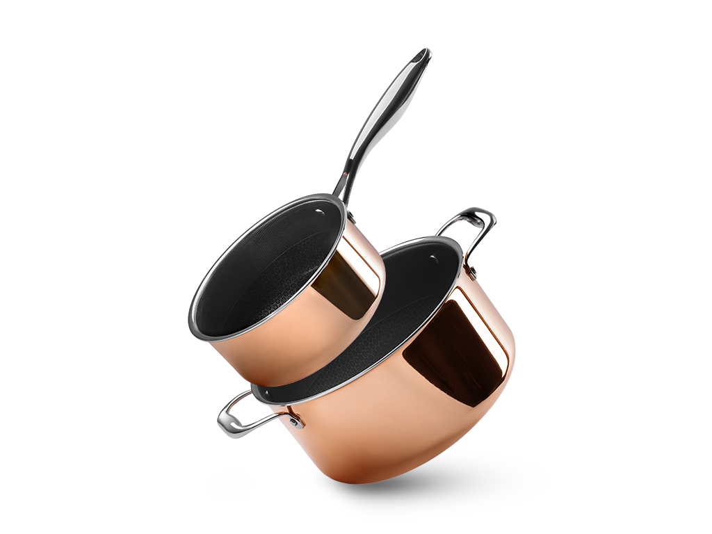 COPPER HYBRID NON-STICK POT SET - 2 PCS - 1