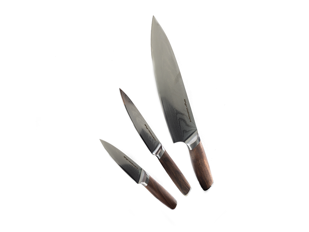 Damascus chef's, utility & paring knife set