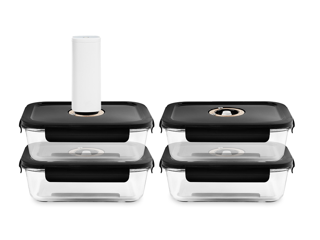 RECTANGLE VACUUM GLASS CONTAINER - 1040ML - SET - 4PC - 1