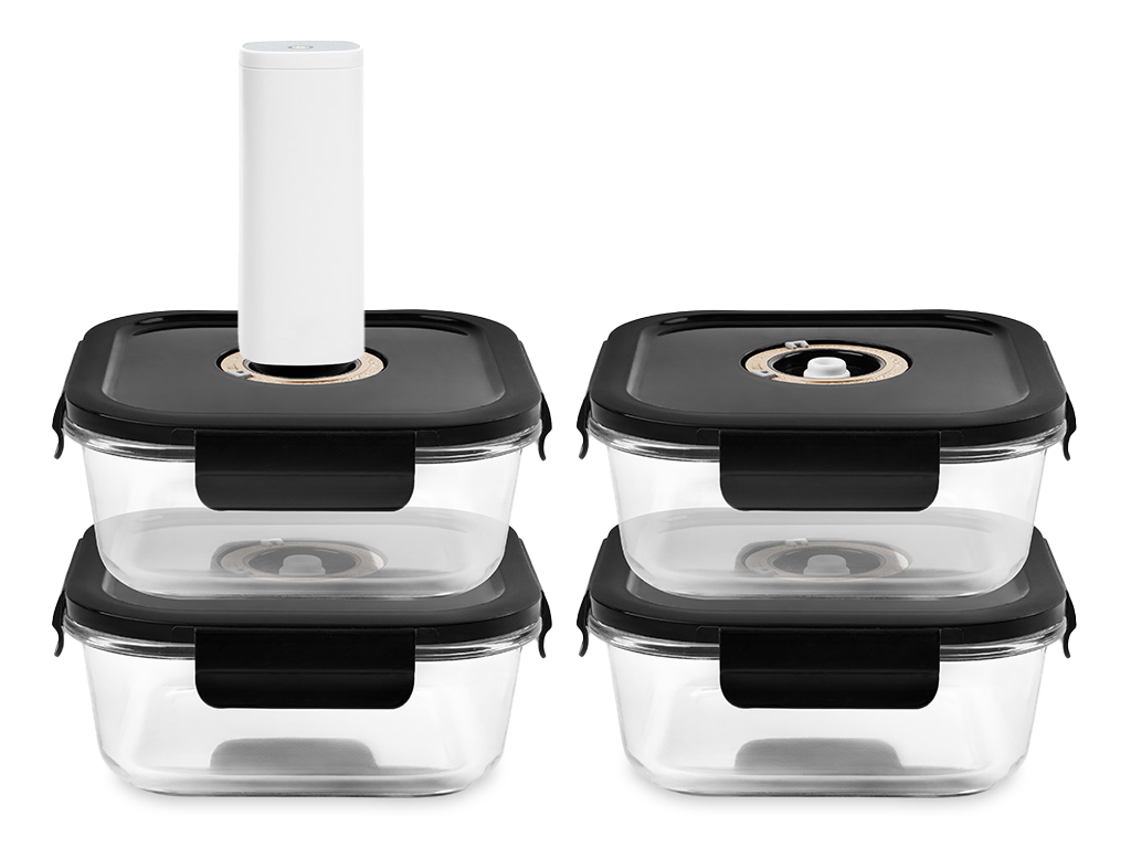 SQUARE VACUUM GLASS CONTAINER - 1230ML - SET - 4PC - 1