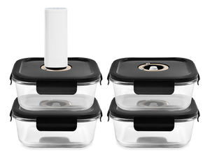 SQUARE VACUUM GLASS CONTAINER - 1230ML - SET - 4PC - 1