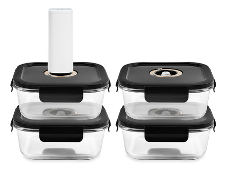 SQUARE VACUUM GLASS CONTAINER - 1230ML - SET - 4PC - 1