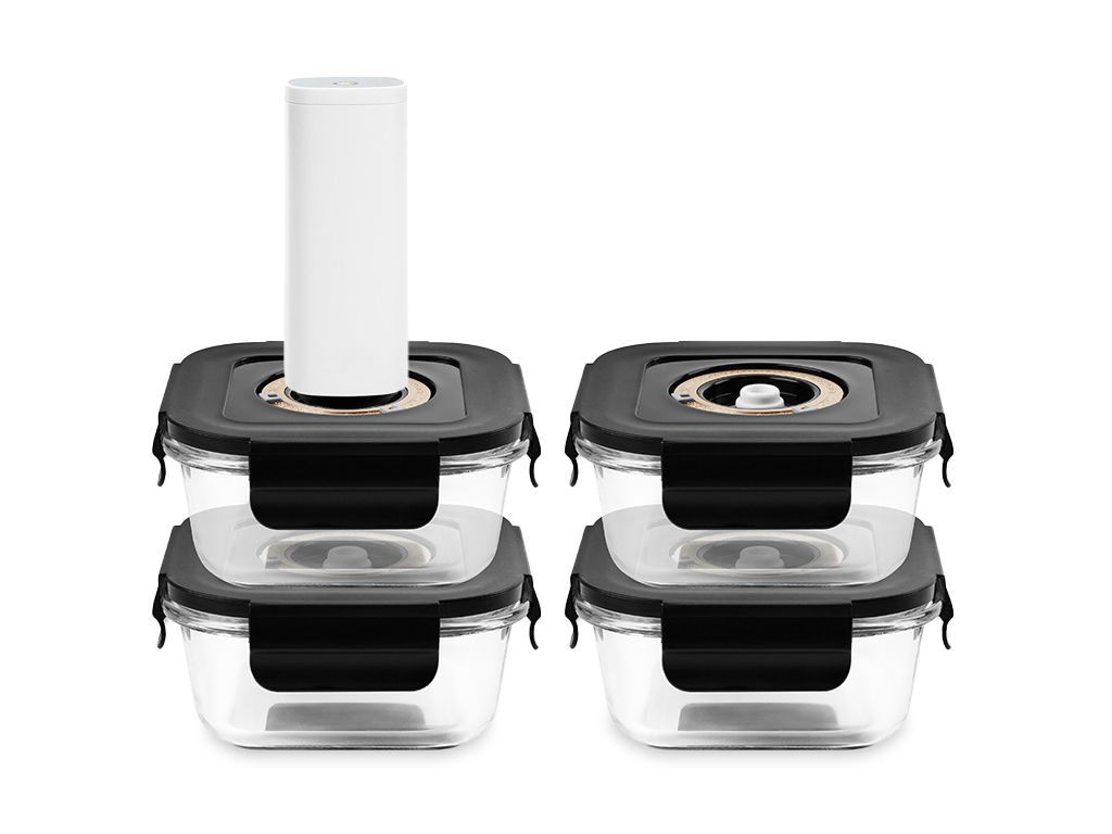 SQUARE VACUUM GLASS CONTAINER - 525ML - SET - 4PC - 1