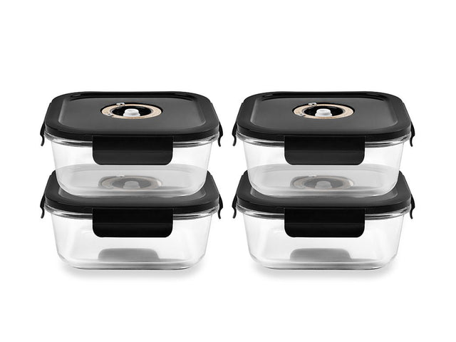 SQUARE VACUUM GLASS CONTAINER - 800ML - SET - 4PC - 1