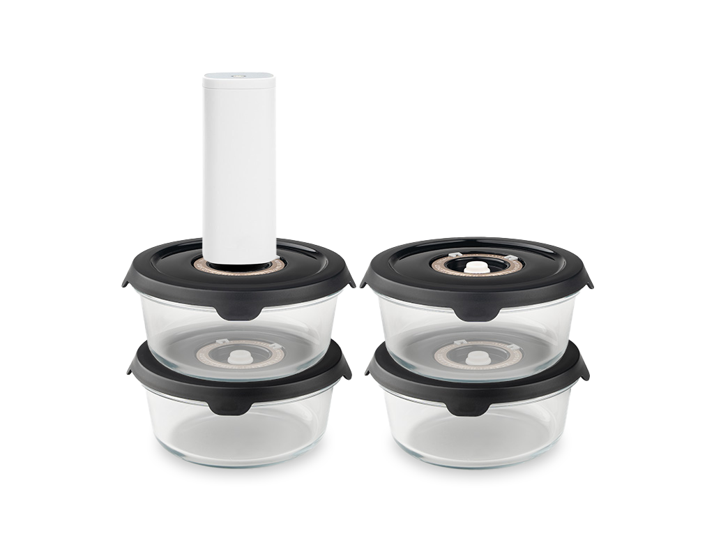 ROUND VACUUM GLASS CONTAINER – 635ML SET - 4PC - 1