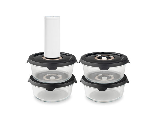 ROUND VACUUM GLASS CONTAINER – 635ML SET - 4PC - 1