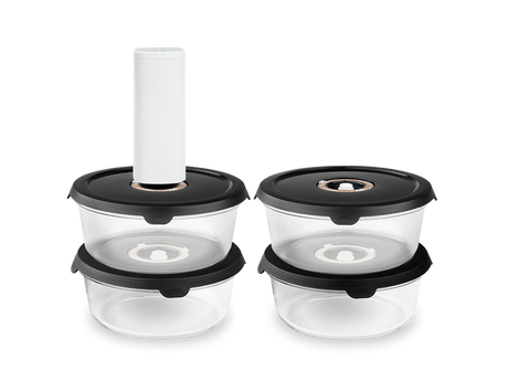 ROUND VACUUM GLASS CONTAINER – 930ML SET - 4PC - 1