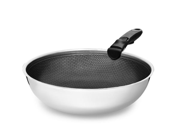 WOK WITH DETACHABLE HANDLE 30CM SET